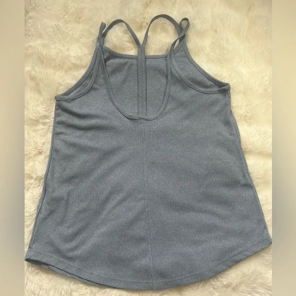 Nike Dri-FIT Tank Top Medium M Blue Gray Striped Criss Cross Back Athletic